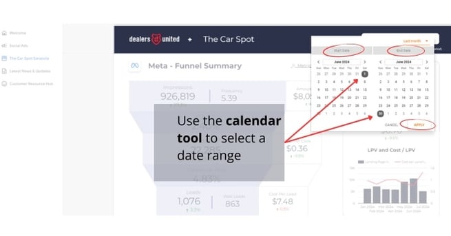 Dealers United New Social Ads Reporting Tutorial - Change calendar date range